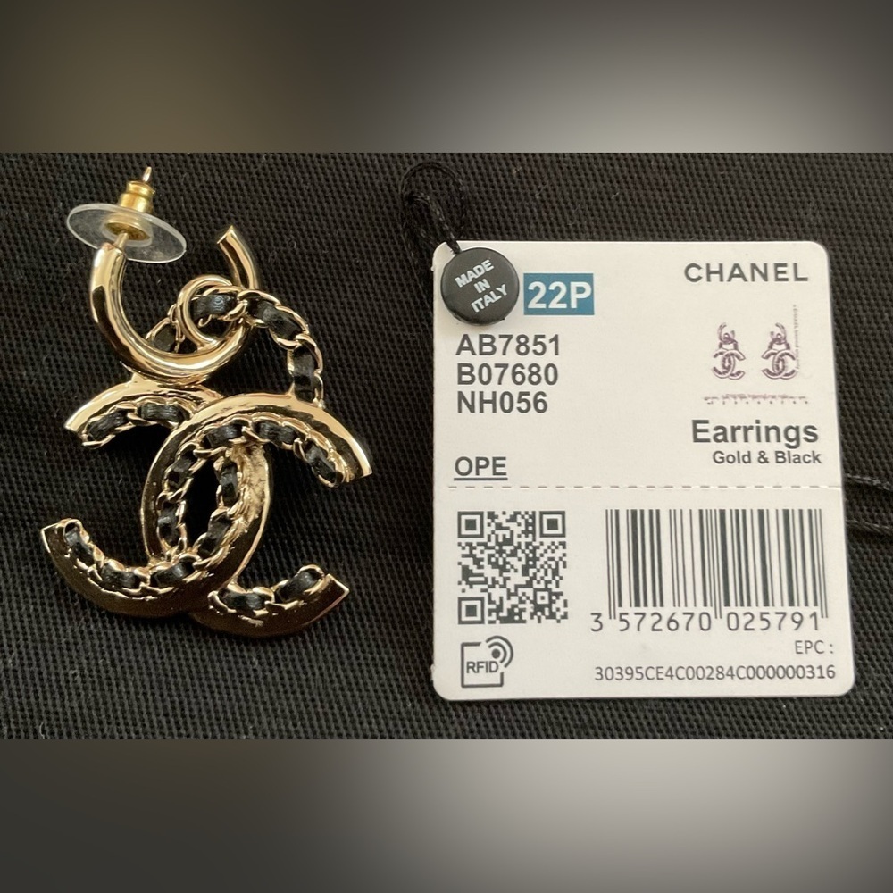 Chanel Goldtone & Lambskin Dangle Earrings - Picture 3 of 8